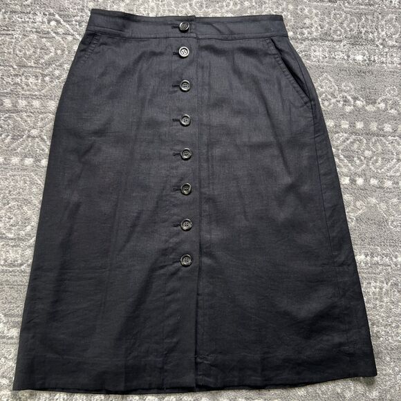 Ann Taylor Dresses & Skirts - Ann Taylor Linen Blend Button Down Midi Skirt 12P Black Office Classic Cottage